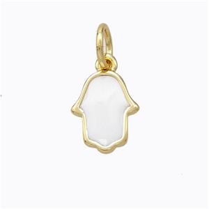 Copper Hamsahand Pendant White Enamel Gold Plated, approx 9-11mm [FD16682]