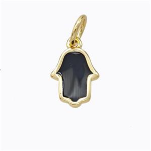 Copper Hamsahand Pendant Black Enamel Gold Plated, approx 9-11mm [FD16683]