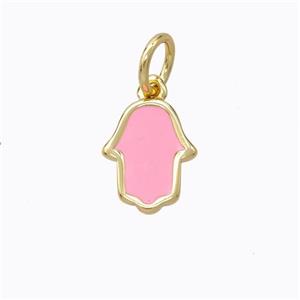 Copper Hamsahand Pendant Pink Enamel Gold Plated, approx 9-11mm [FD16684]