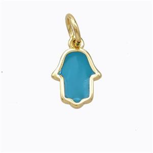 Copper Hamsahand Pendant Teal Enamel Gold Plated, approx 9-11mm [FD16685]