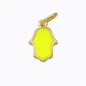Copper Hamsahand Pendant Yellow Enamel Gold Plated, approx 9-11mm [FD16686]