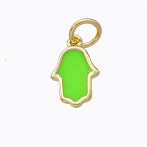 Copper Hamsahand Pendant Green Enamel Gold Plated, approx 9-11mm [FD16687]