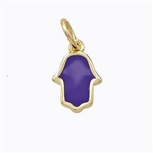 Copper Hamsahand Pendant Purple Enamel Gold Plated, approx 9-11mm [FD16688]