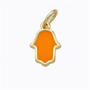 Copper Hamsahand Pendant Orange Enamel Gold Plated, approx 9-11mm [FD16689]