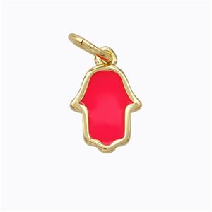 Copper Hamsahand Pendant Red Enamel Gold Plated, approx 9-11mm [FD16690]