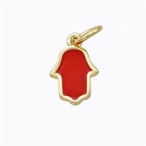 Copper Hamsahand Pendant Red Enamel Gold Plated, approx 9-11mm [FD16691]