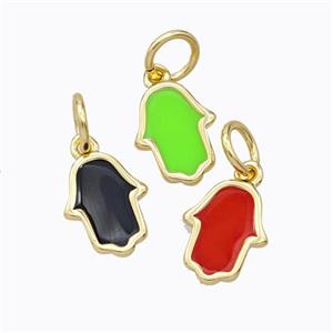 Copper Hamsahand Pendant Enamel Gold Plated Mixed, approx 9-11mm [FD16692]