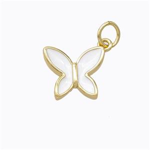 Copper Butterfly Pendant White Enamel Gold Plated, approx 10-11mm [FD16693]