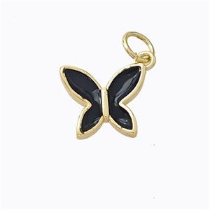 Copper Butterfly Pendant Black Enamel Gold Plated, approx 10-11mm [FD16694]