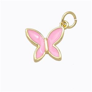 Copper Butterfly Pendant Pink Enamel Gold Plated, approx 10-11mm [FD16695]