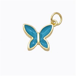 Copper Butterfly Pendant Teal Enamel Gold Plated, approx 10-11mm [FD16698]