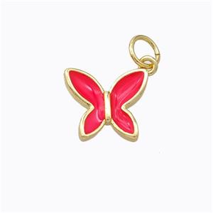 Copper Butterfly Pendant Red Enamel Gold Plated, approx 10-11mm [FD16701]