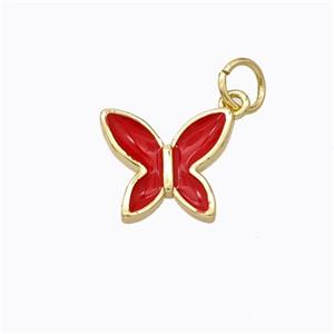 Copper Butterfly Pendant Red Enamel Gold Plated, approx 10-11mm [FD16702]