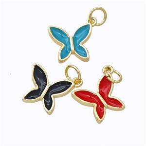 Copper Butterfly Pendant Enamel Gold Plated Mixed, approx 10-11mm [FD16703]