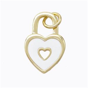 Copper Heart Lock Pendant White Enamel Gold Plated, approx 12-19mm [FD16704]