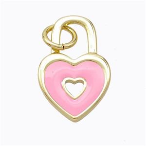 Copper Heart Lock Pendant Pink Enamel Gold Plated, approx 12-19mm [FD16706]