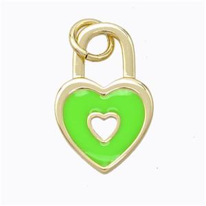 Copper Heart Lock Pendant Green Enamel Gold Plated, approx 12-19mm [FD16708]