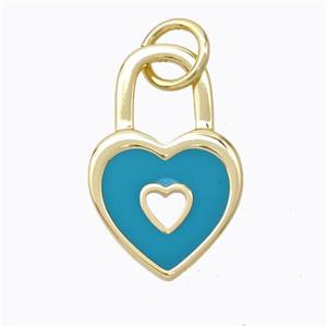 Copper Heart Lock Pendant Teal Enamel Gold Plated, approx 12-19mm [FD16709]