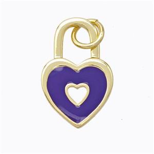 Copper Heart Lock Pendant Purple Enamel Gold Plated, approx 12-19mm [FD16710]