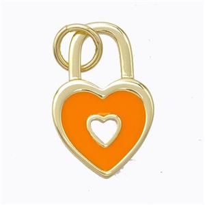 Copper Heart Lock Pendant Orange Enamel Gold Plated, approx 12-19mm [FD16711]