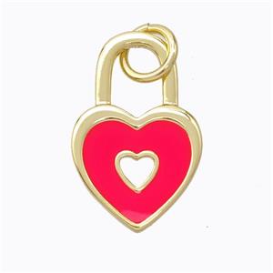 Copper Heart Lock Pendant Red Enamel Gold Plated, approx 12-19mm [FD16712]