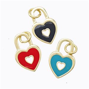 Copper Heart Lock Pendant Enamel Gold Plated Mixed, approx 12-19mm [FD16714]