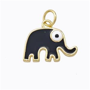 Copper Elephant Pendant Black Enamel Gold Plated, approx 10-16mm [FD16716]