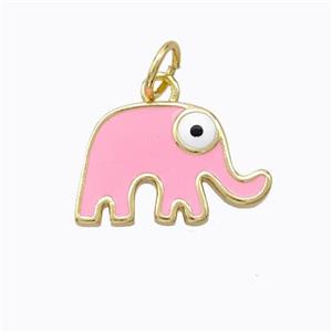 Copper Elephant Pendant Pink Enamel Gold Plated, approx 10-16mm [FD16717]