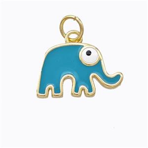 Copper Elephant Pendant Teal Enamel Gold Plated, approx 10-16mm [FD16720]