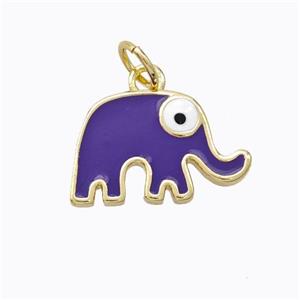 Copper Elephant Pendant Purple Enamel Gold Plated, approx 10-16mm [FD16721]
