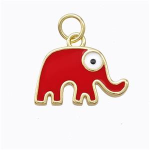 Copper Elephant Pendant Red Enamel Gold Plated, approx 10-16mm [FD16724]