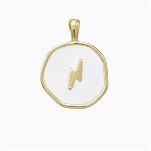 Copper Lightning Pendant White Enamel Circle Gold Plated, approx 13.5mm [FD16726]