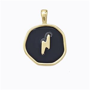 Copper Lightning Pendant Black Enamel Circle Gold Plated, approx 13.5mm [FD16727]