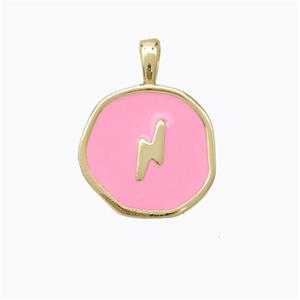 Copper Lightning Pendant Pink Enamel Circle Gold Plated, approx 13.5mm [FD16728]