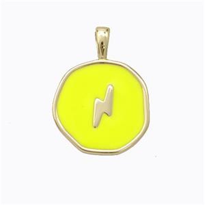 Copper Lightning Pendant Yellow Enamel Circle Gold Plated, approx 13.5mm [FD16729]