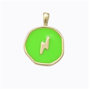 Copper Lightning Pendant Green Enamel Circle Gold Plated, approx 13.5mm [FD16730]