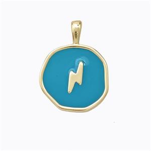 Copper Lightning Pendant Teal Enamel Circle Gold Plated, approx 13.5mm [FD16731]