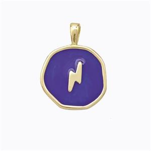 Copper Lightning Pendant Purple Enamel Circle Gold Plated, approx 13.5mm [FD16732]