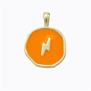 Copper Lightning Pendant Orange Enamel Circle Gold Plated, approx 13.5mm [FD16733]