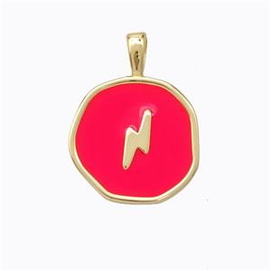 Copper Lightning Pendant Red Enamel Circle Gold Plated, approx 13.5mm [FD16734]