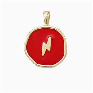 Copper Lightning Pendant Red Enamel Circle Gold Plated, approx 13.5mm [FD16735]