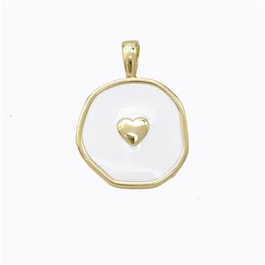 Copper Heart Pendant White Enamel Circle Gold Plated, approx 13.5mm [FD16737]