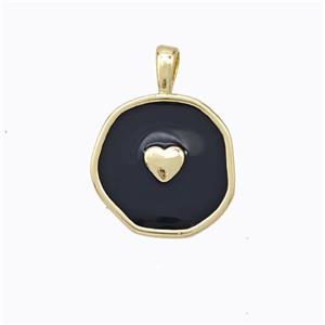 Copper Heart Pendant Black Enamel Circle Gold Plated, approx 13.5mm [FD16738]