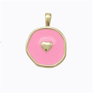 Copper Heart Pendant Pink Enamel Circle Gold Plated, approx 13.5mm [FD16739]