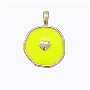 Copper Heart Pendant Yellow Enamel Circle Gold Plated, approx 13.5mm [FD16740]