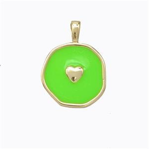 Copper Heart Pendant Green Enamel Circle Gold Plated, approx 13.5mm [FD16741]