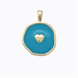 Copper Heart Pendant Teal Enamel Circle Gold Plated, approx 13.5mm [FD16742]