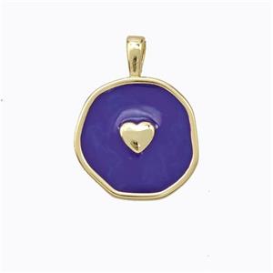 Copper Heart Pendant Purple Enamel Circle Gold Plated, approx 13.5mm [FD16743]