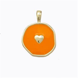 Copper Heart Pendant Ornage Enamel Circle Gold Plated, approx 13.5mm [FD16744]