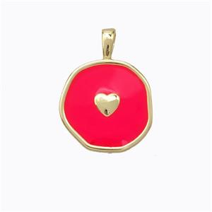 Copper Heart Pendant Red Enamel Circle Gold Plated, approx 13.5mm [FD16745]